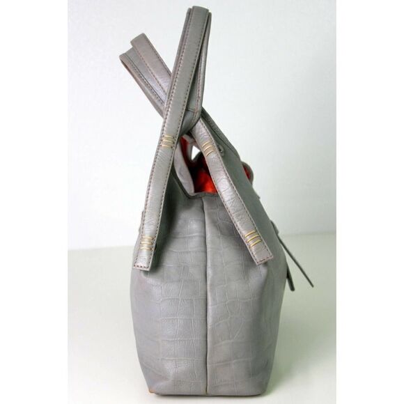 LRG MICHAEL ROME DESIGNS CROCO SOFT GRAY GENUINE LEATHER HOBO TOTE SHOULDER BAG - Picture 4 of 12